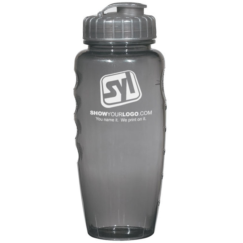 Hard Plastic Flip Top Bottles with Logo – 30 oz - Translucent Charcoal
