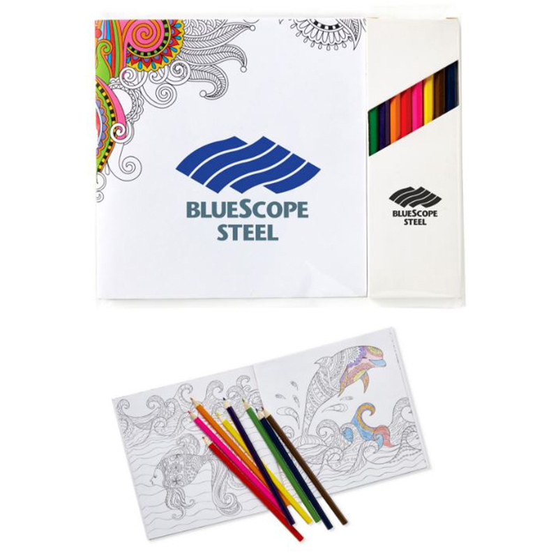 Deluxe Adult Coloring Book & 8 Color Pencil Set - White