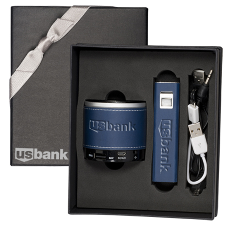 Tuscany Power Bank and Bluetooth Speaker Gift Set - Navy