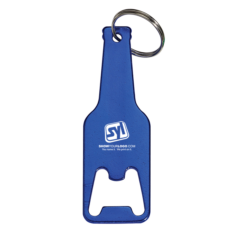Bottle Shaped Bottle Opener Key Tag - Blue