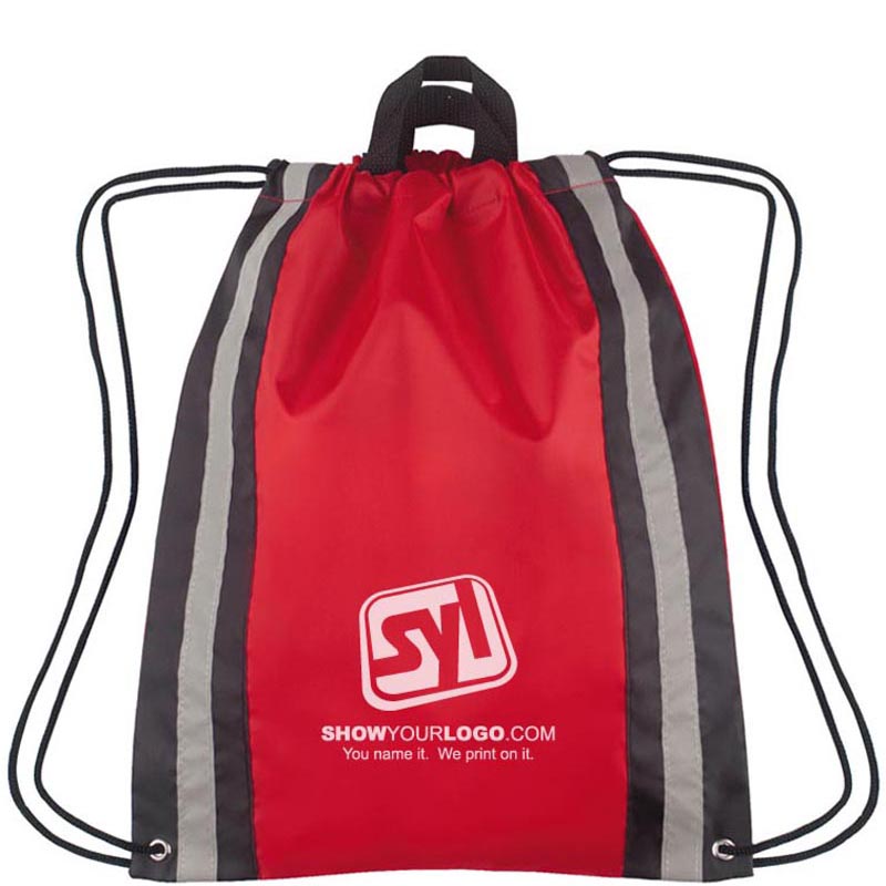 Reflective Drawstring Backpacks with Logo - Red