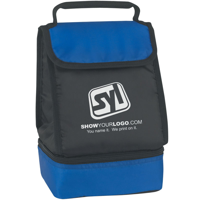 Two Compartment Insulated Lunch Bags with Logo - Royal Blue