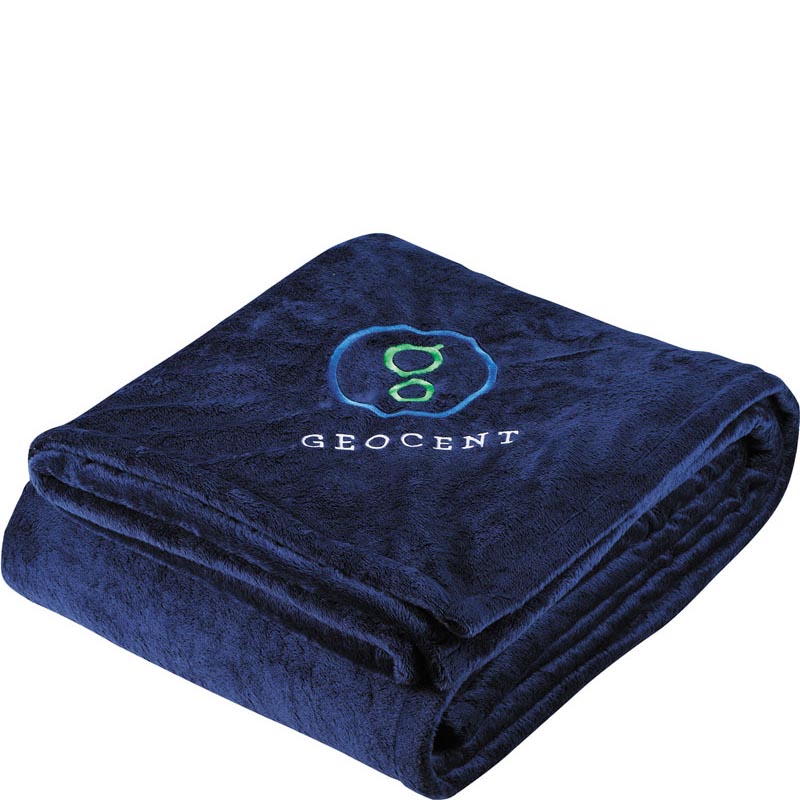 Sherpa Blankets with Embroidered Logo - Navy
