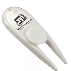 Divot Repair Tool with Ball Marker - White