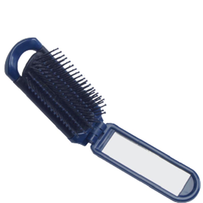 Folding Hair Brushes with Mirror Handle - Navy Blue