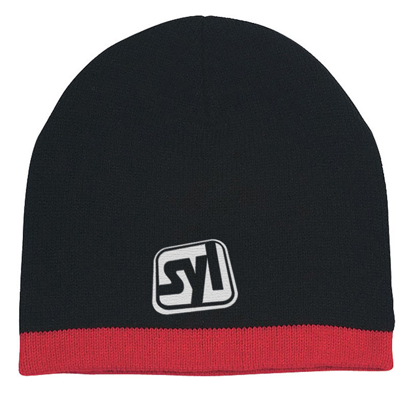 Beanie Hats with Stripe - Black With Red