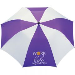 Auto Folding Umbrella – 42″ Arc - Purple White Stripe