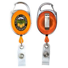 Full Color Retractable Carabiner Style Badge Reel and Badge Holder - fullcolorretractablebadgereelandholderorange