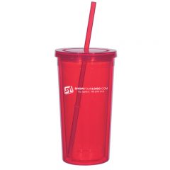 Double Wall Acrylic Tumbler With Straw – 24 oz - Trans Red