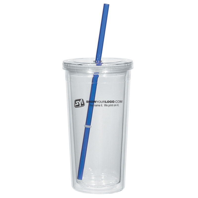 Double Wall Acrylic Tumbler With Straw – 24 oz - Transclear Blue