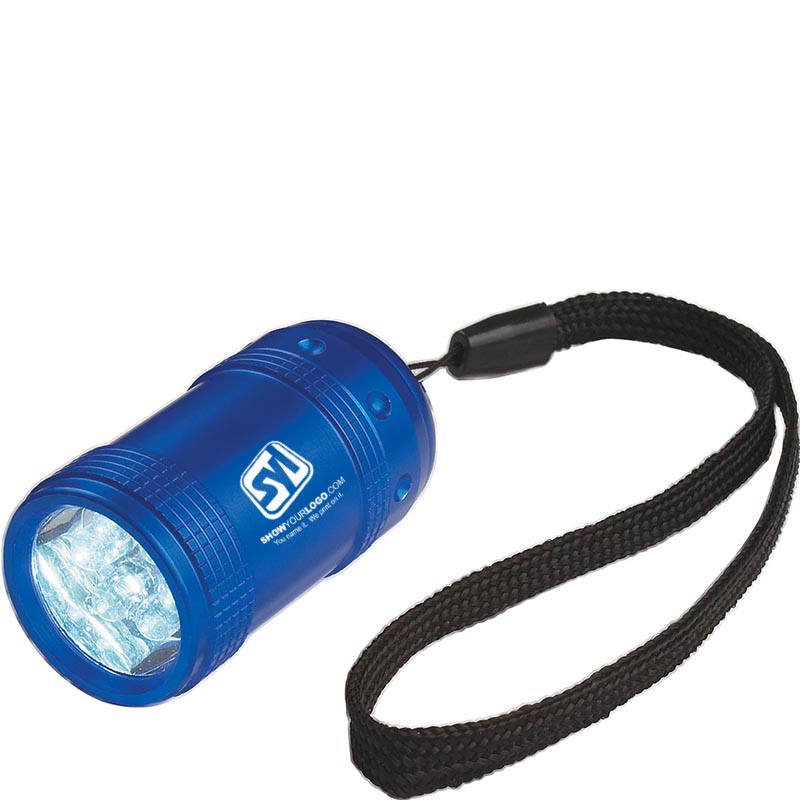 Aluminum Small Stubby LED Flashlight With Strap - Blue