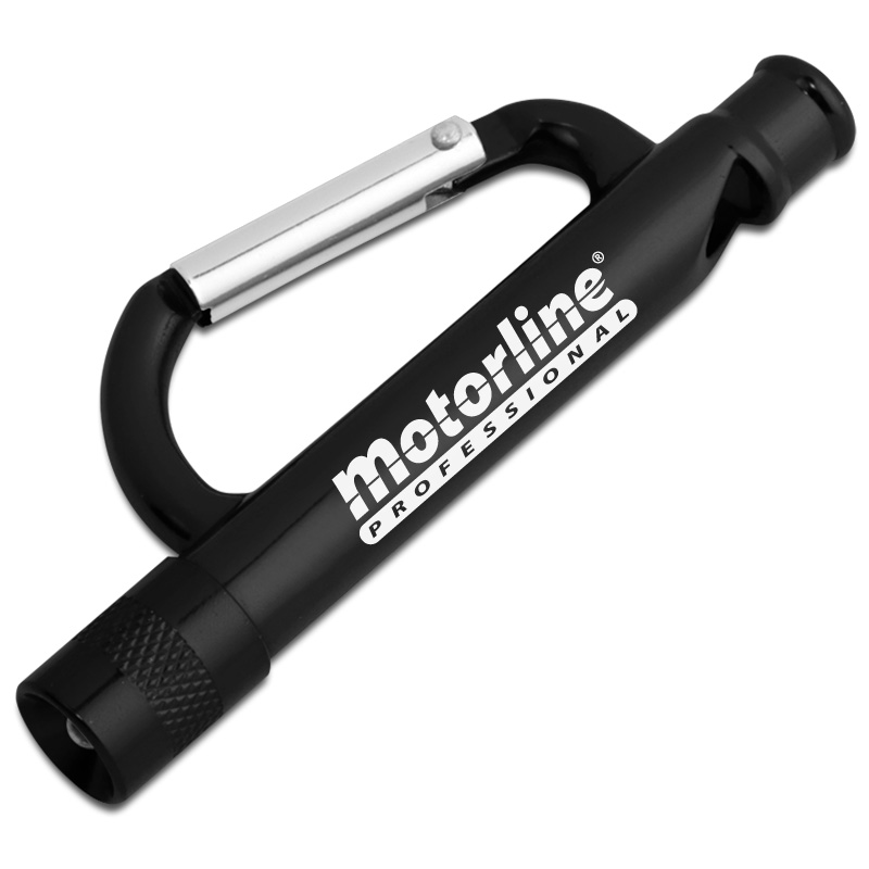 Carabineer Flashlight Whistle with Logo - Black