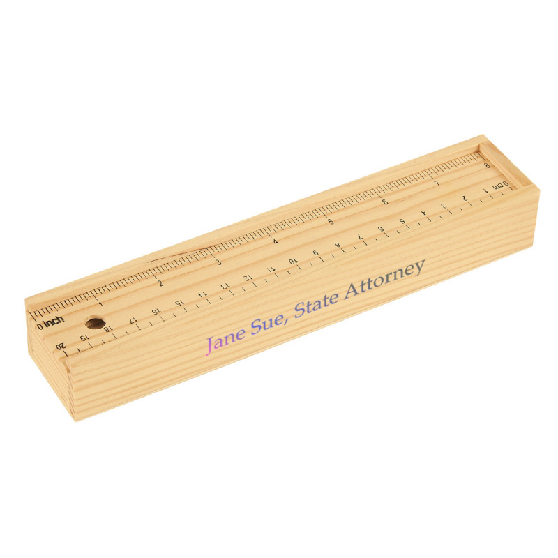 Colored Pencil Set in Wooden Ruler Box - Wood