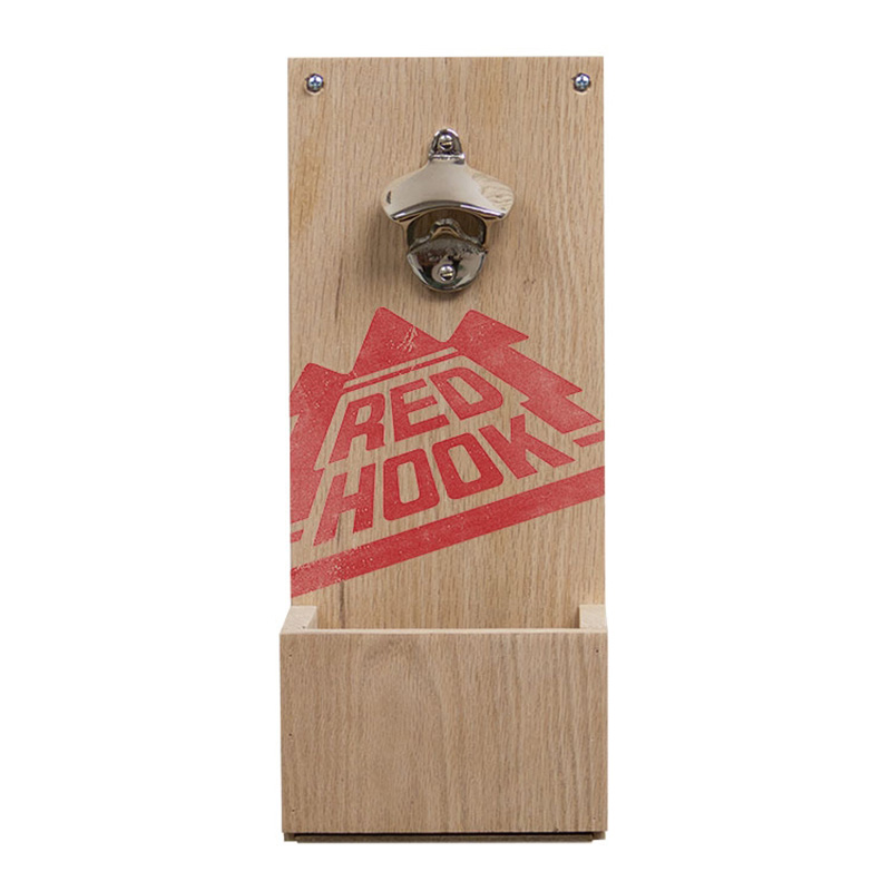 Wall Mounted Bottle Opener with Slide-Out Wood Cap Catcher - Wood