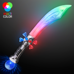 LED Flashing Curved Pirate Sword With Crystal Ball - ledcurvedpiratesword