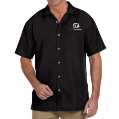 Harriton Barbados Textured Camp Shirt with Logo - Black