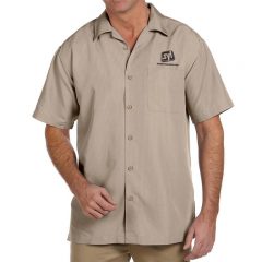 Harriton Barbados Textured Camp Shirt with Logo - Khaki