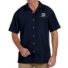 Harriton Barbados Textured Camp Shirt with Logo - Navy Blue