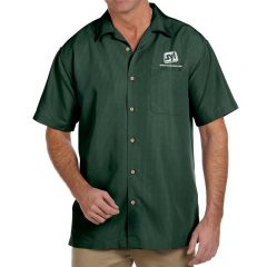 Harriton Barbados Textured Camp Shirt with Logo - Palm Green