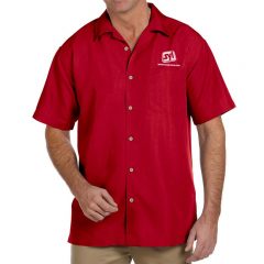 Harriton Barbados Textured Camp Shirt with Logo - Parrot Red