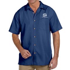 Harriton Barbados Textured Camp Shirt with Logo - Pool Blue