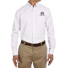 Harriton Long-Sleeve Oxford Shirt with Stain Release - White