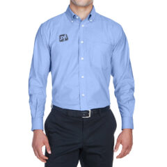 Harriton Long-Sleeve Oxford Shirt with Stain Release - model