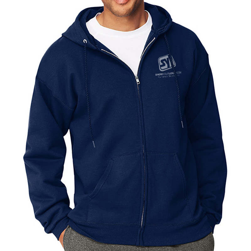 Hanes PrintPro Full Zip Hooded Sweatshirts with Logo - navy