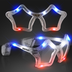LED Flashing Star Shades - redwhitebluestarshapedlightuppartyshades