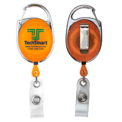Retractable Carabiner Style Badge Reel and Badge Holder - retractablecarabinerbadgereelandholderorange