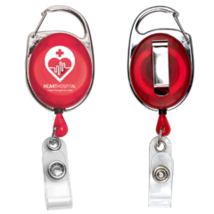 Retractable Carabiner Style Badge Reel and Badge Holder - retractablecarabinerbadgereelandholderred
