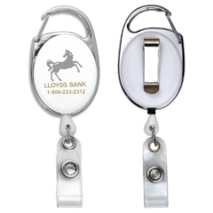 Retractable Carabiner Style Badge Reel and Badge Holder - retractablecarabinerbadgereelandholderwhite