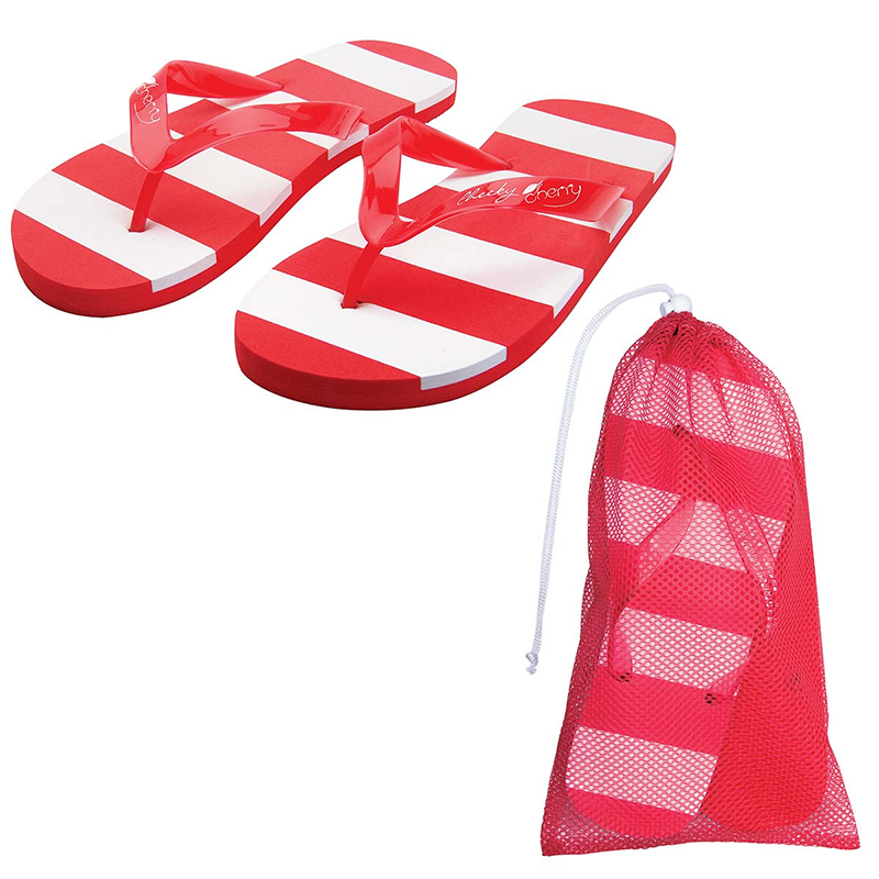 Striped Adult Flip Flops - stripedflipflopred