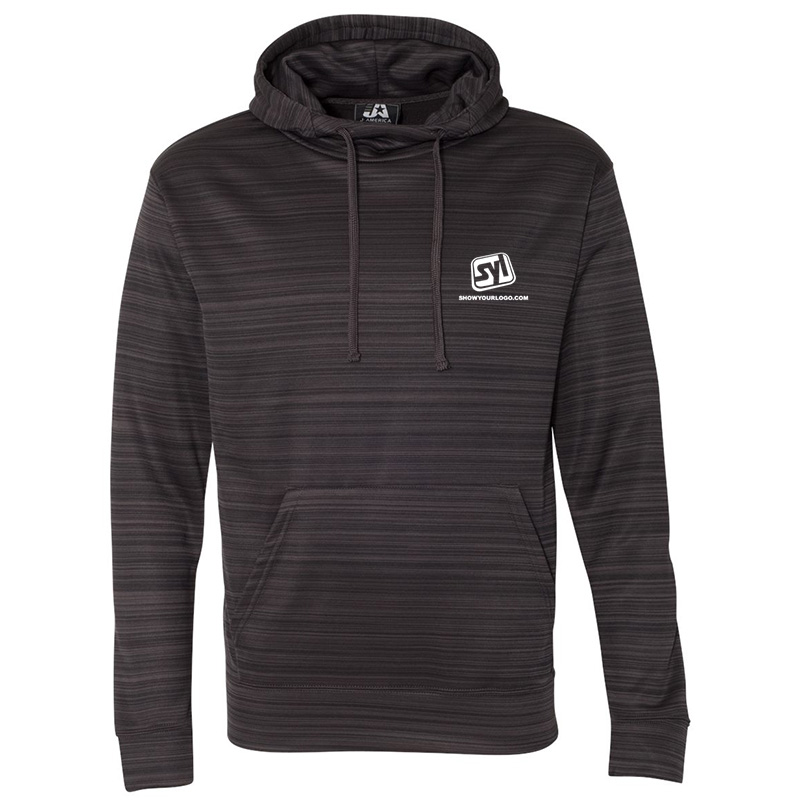 J. America Odyssey Striped Performance Fleece Hooded Pullover Sweatshirt - Granite