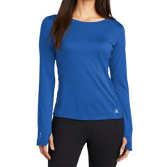 OGIO® ENDURANCE Ladies Long Sleeve Pulse Crew - 8076-ElecBlue-1-LOE321ElecBlueModelFront3-1200W