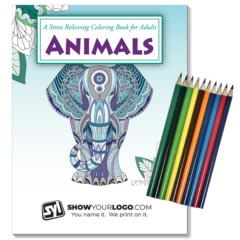 Animals Stress Relief Coloring Book with Colored Pencils Set - animals