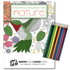 Nature Stress Relief Coloring Book with Colored Pencils Set - nature