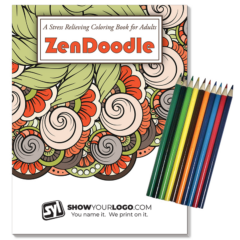 ZenDoodle Stress Relief Coloring Book With Colored Pencils Set