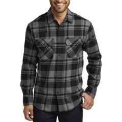 Port Authority® Plaid Flannel Shirt - 8472-GreyBlack-1-W668GreyBlackModelFront-1200W