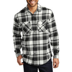 Port Authority® Plaid Flannel Shirt - 8472-SnowWhiteBlk-1-W668SnowWhiteBlkModelFront-1200W