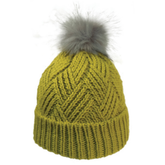 Cable Knit Beanie With Faux Fur Pom - beaniefurpommustard