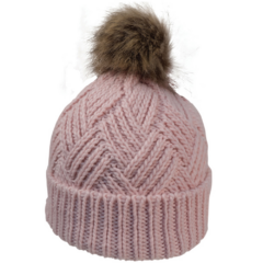 Cable Knit Beanie With Faux Fur Pom - beaniefurpompink