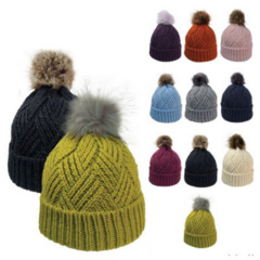 Cable Knit Beanie With Faux Fur Pom - cableknitbeaniegroup