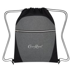 Heathered Two-Tone Drawstring Backpack - 3802_GRABLK_Embroidery