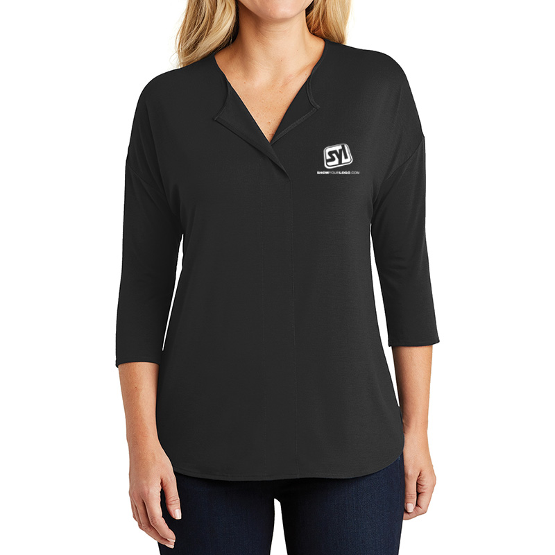 Port Authority® Ladies Concept 3/4-Sleeve Soft Split Neck Top - 8720-Black-1-LK5433BlackModelFront-1200W