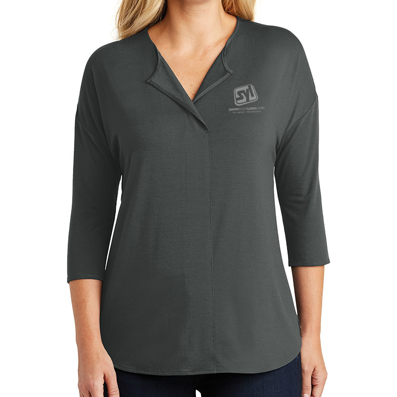 Port Authority® Ladies Concept 3/4-Sleeve Soft Split Neck Top - 8720-GreySmoke-1-LK5433GreySmokeModelFront2