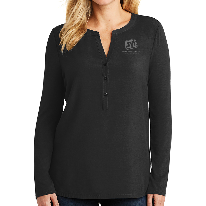 Port Authority® Ladies Concept Henley Tunic - 8722-Black-1-LK5432BlackModelFront-1200W