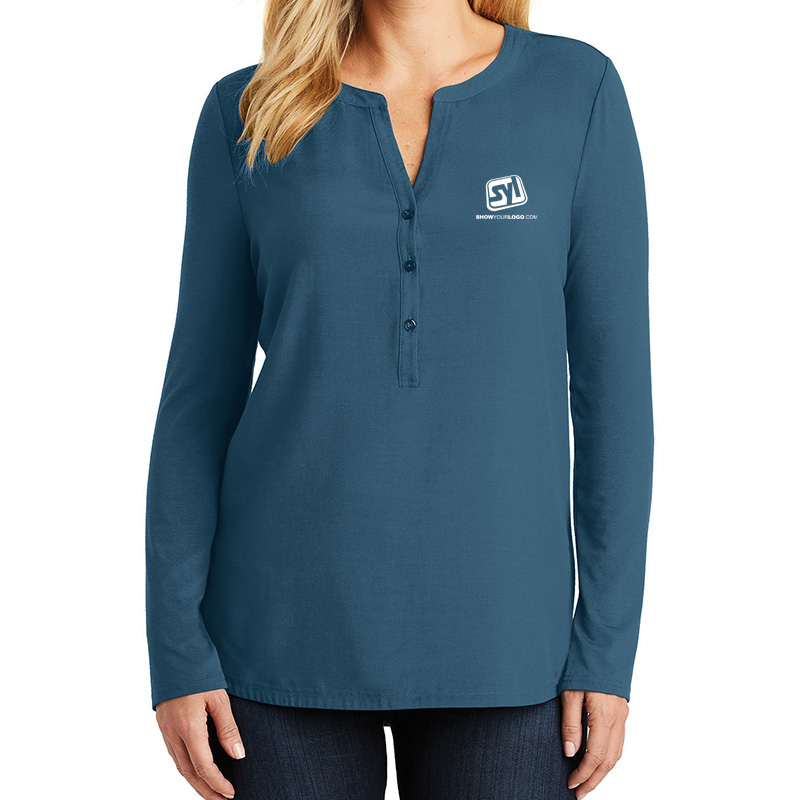 Port Authority® Ladies Concept Henley Tunic - 8722-DustyBlue-1-LK5432DustyBlueModelFront3