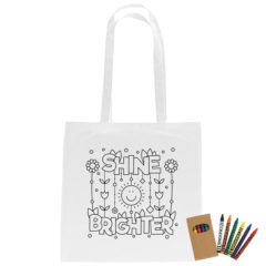 Cotton Coloring Tote Bag with Crayons - 3920_WHT_Silkscreen