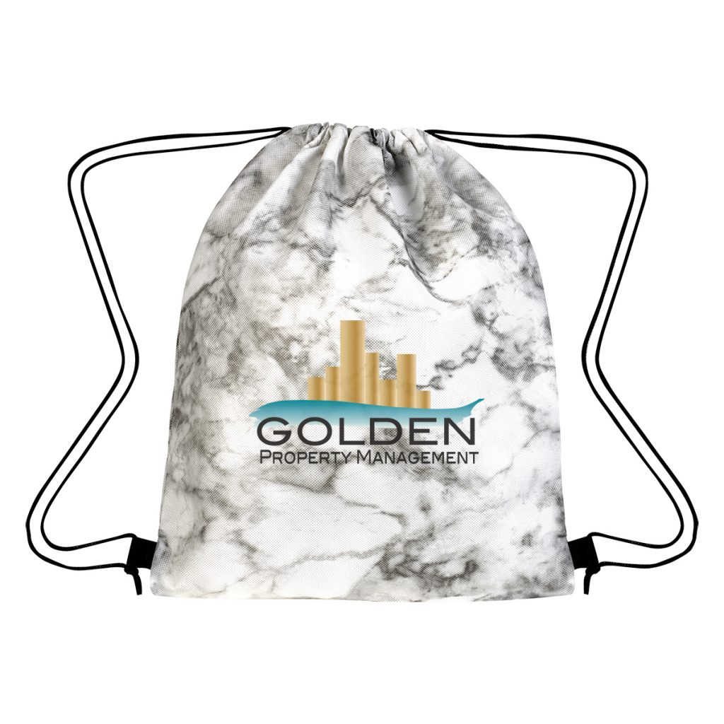 Marbled Non-Woven Drawstring Bag - 3368_WHTBLK_Colorbrite